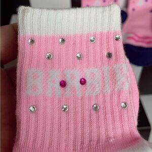 Barbie Pink and White Ribbed Knit Socks with Stud Embellishments